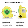 480W 0.6HP Air Blower Pump Fan for Inflatable Bouncer Waterslide, Commercial Bounce House Blower