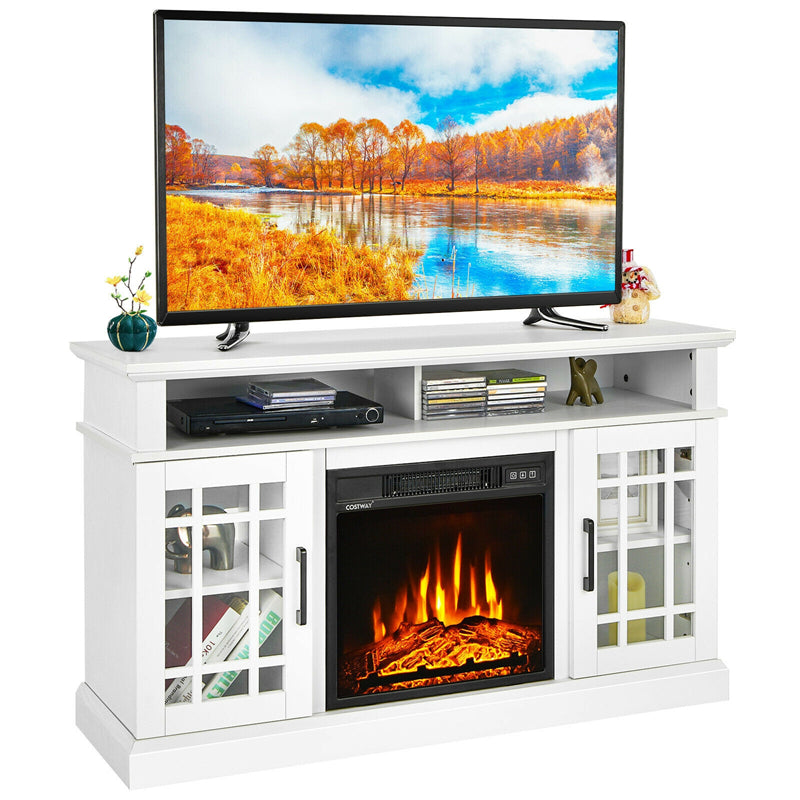 48" Fireplace TV Stand for TVs up to 50", Wood Entertainment Center TV Console with 18" Electric Fireplace, Adjustable Shelves, Remote Control