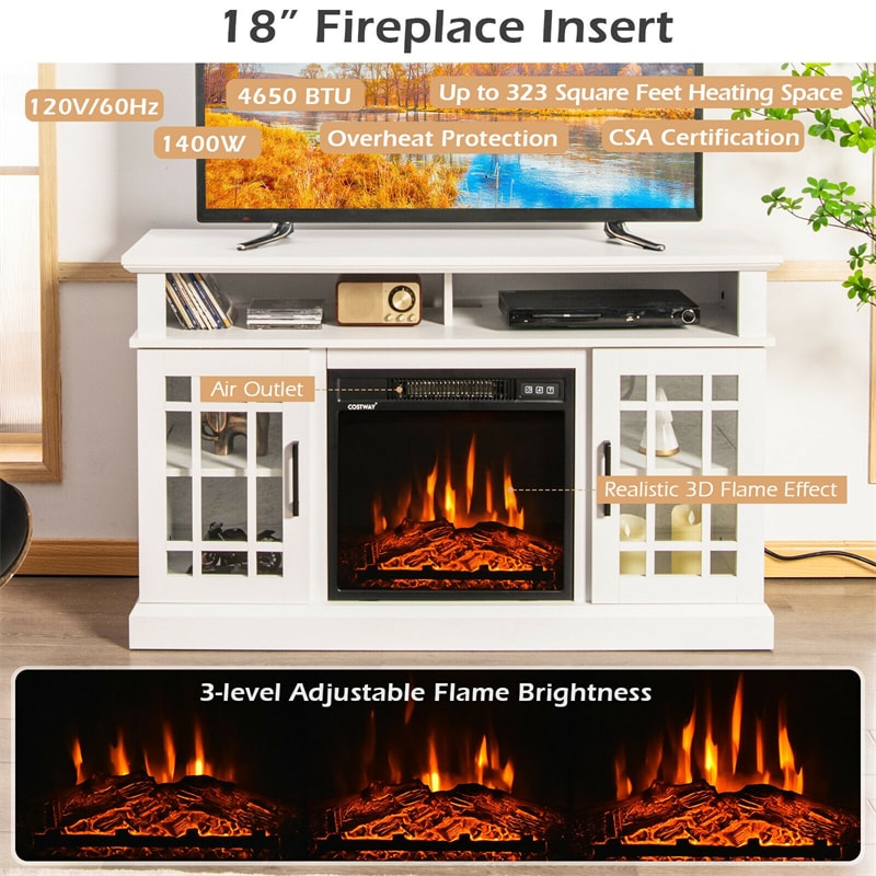 48" Fireplace TV Stand for TVs up to 50", Wood Entertainment Center TV Console with 18" Electric Fireplace, Adjustable Shelves, Remote Control