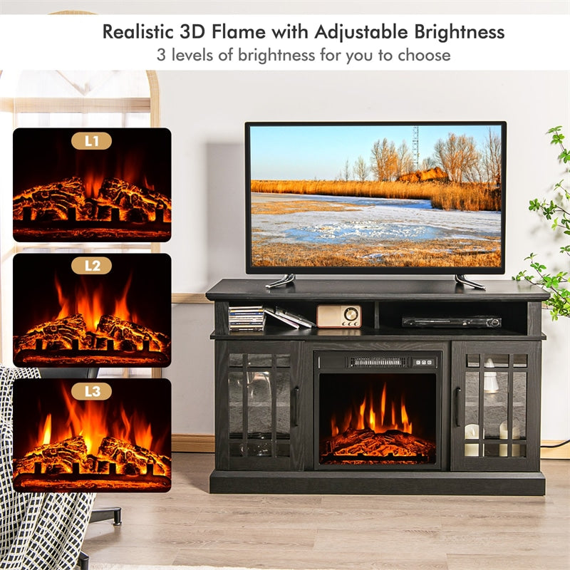 48" Fireplace TV Stand for TVs up to 50", Wood Entertainment Center TV Console with 18" Electric Fireplace, Adjustable Shelves, Remote Control