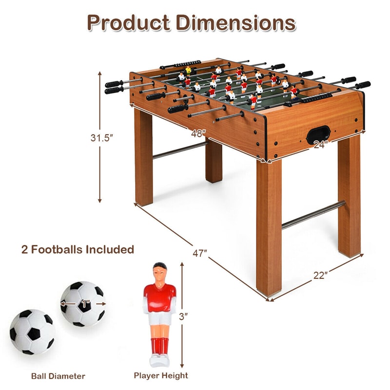 48" Foosball Table Indoor Wood Soccer Game Table with 2 Balls