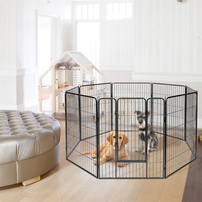 8-Panel Dog Playpen with Door, 48" Heavy Duty Metal Dog Fence Foldable Dog Exercise Pen Pet Enclosure Portable Dog Fence for Indoor Outdoor RV Camping