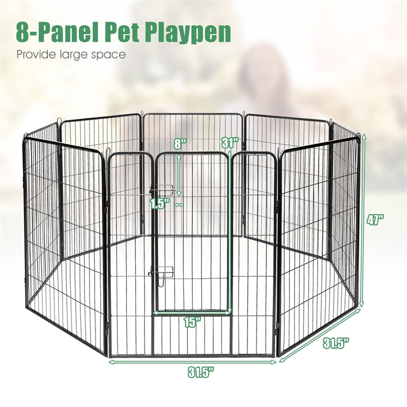 8-Panel Dog Playpen with Door, 48" Heavy Duty Metal Dog Fence Foldable Dog Exercise Pen Pet Enclosure Portable Dog Fence for Indoor Outdoor RV Camping