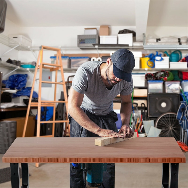 48” Heavy-Duty Mobile Workbench Adjustable Height Work Table with Power Outlet & Removable Wheels for Garage Home Workshop