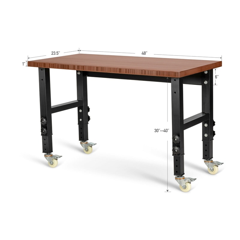 48” Heavy-Duty Mobile Workbench Adjustable Height Work Table with Power Outlet & Removable Wheels for Garage Home Workshop