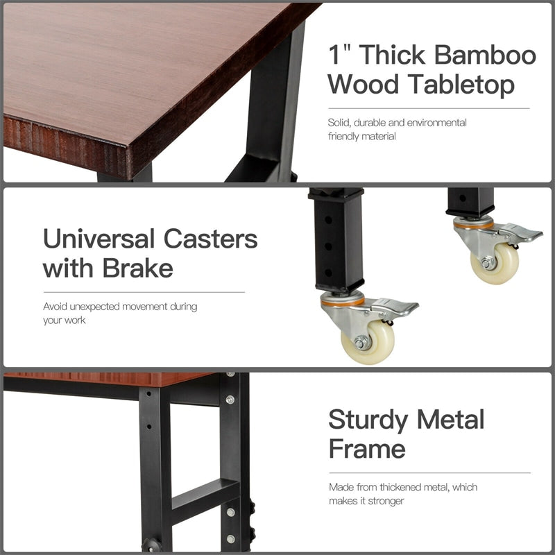 48” Heavy-Duty Mobile Workbench Adjustable Height Work Table with Power Outlet & Removable Wheels for Garage Home Workshop