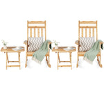 4 Piece Outdoor Rocking Chairs & Table Set, Solid Wood Patio Rockers with 2 Folding Side Tables, Rocking Bistro Set for Garden Porch Backyard