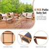 4 PCS Rattan Patio Chat Set Acacia Wood Coffee Table Chair Set with Seat Back Cushions