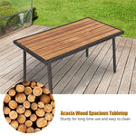 4PCS Patio Rattan Furniture Set Outdoor Conversation Set with Acacia Wood Coffee Table & Cushions