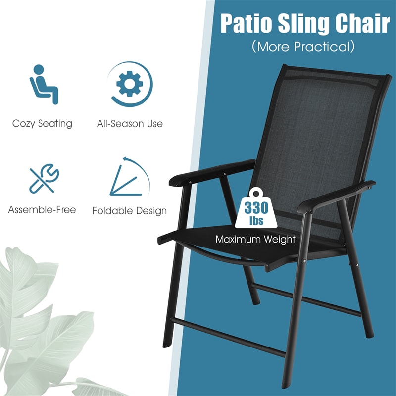 4 Pack Patio Folding Dining Chairs Outdoor Sling Chairs Metal Frame Portable Chairs with Armrests for Lawn Garden Deck Camping Beach