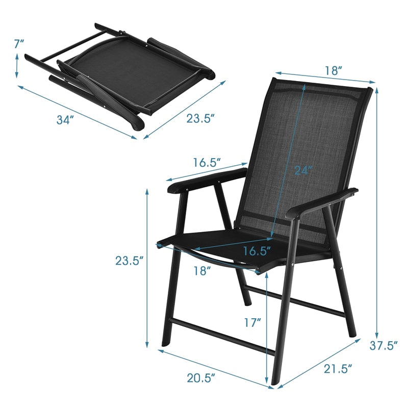 4 Pack Patio Folding Dining Chairs Outdoor Sling Chairs Metal Frame Portable Chairs with Armrests for Lawn Garden Deck Camping Beach