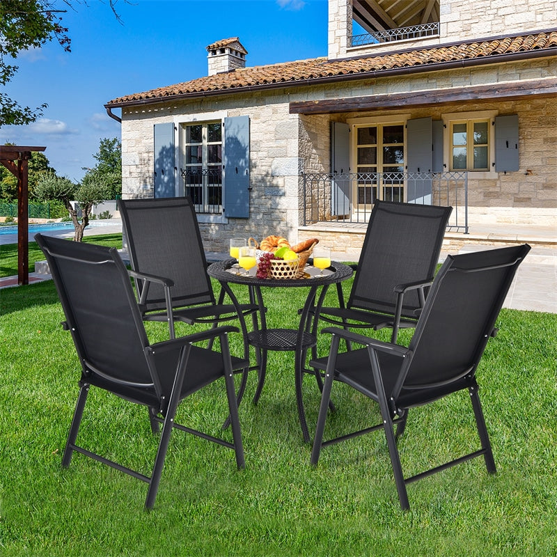 4 Pack Patio Folding Dining Chairs Outdoor Sling Chairs Metal Frame Portable Chairs with Armrests for Lawn Garden Deck Camping Beach