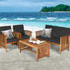 4PCS Outdoor Acacia Wood Sofa Set with Coffee Table, Seat & Back Cushions, Wood Patio Conversation Set Lounge Furniture for Garden Poolside