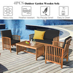 4PCS Outdoor Acacia Wood Sofa Set with Coffee Table, Seat & Back Cushions, Wood Patio Conversation Set Lounge Furniture for Garden Poolside