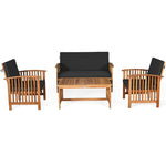 4PCS Outdoor Acacia Wood Sofa Set with Coffee Table, Seat & Back Cushions, Wood Patio Conversation Set Lounge Furniture for Garden Poolside