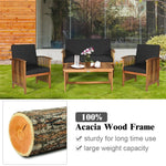 4PCS Outdoor Acacia Wood Sofa Set with Coffee Table, Seat & Back Cushions, Wood Patio Conversation Set Lounge Furniture for Garden Poolside