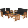 4PCS Outdoor Acacia Wood Sofa Set with Coffee Table, Seat & Back Cushions, Wood Patio Conversation Set Lounge Furniture for Garden Poolside