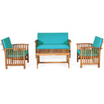 4PCS Outdoor Acacia Wood Sofa Set with Coffee Table, Seat & Back Cushions, Wood Patio Conversation Set Lounge Furniture for Garden Poolside