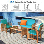 4PCS Outdoor Acacia Wood Sofa Set with Coffee Table, Seat & Back Cushions, Wood Patio Conversation Set Lounge Furniture for Garden Poolside