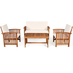 4PCS Outdoor Acacia Wood Sofa Set with Coffee Table, Seat & Back Cushions, Wood Patio Conversation Set Lounge Furniture for Garden Poolside