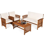 4PCS Outdoor Acacia Wood Sofa Set with Coffee Table, Seat & Back Cushions, Wood Patio Conversation Set Lounge Furniture for Garden Poolside