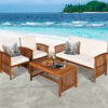 4PCS Outdoor Acacia Wood Sofa Set with Coffee Table, Seat & Back Cushions, Wood Patio Conversation Set Lounge Furniture for Garden Poolside