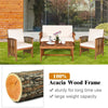 4PCS Outdoor Acacia Wood Sofa Set with Coffee Table, Seat & Back Cushions, Wood Patio Conversation Set Lounge Furniture for Garden Poolside