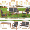 4PCS Patio Rattan Furniture Set Acacia Wood Frame with Coffee Table, Wicker Bench & Chairs, Outdoor Conversation Set for Garden Yard Poolside