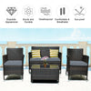 4 Pcs Rattan Patio Conversation Set Wicker Outdoor Furniture Set with Cushions & Coffee Table