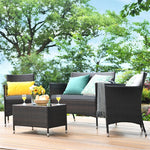 4 Pcs Rattan Patio Conversation Set Wicker Outdoor Furniture Set with Cushions & Coffee Table