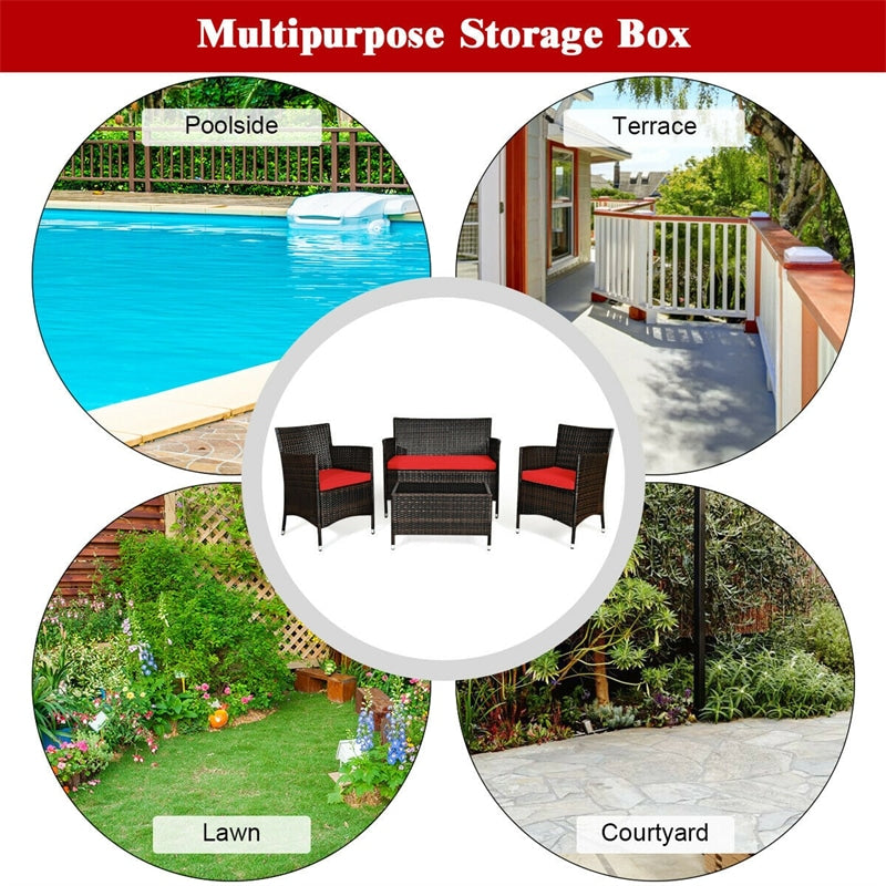 4 Pcs Rattan Patio Conversation Set Wicker Outdoor Furniture Set with Cushions & Coffee Table