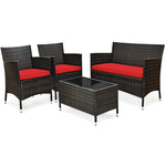 4 Pcs Rattan Patio Conversation Set Wicker Outdoor Furniture Set with Cushions & Coffee Table