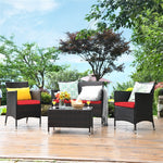 4 Pcs Rattan Patio Conversation Set Wicker Outdoor Furniture Set with Cushions & Coffee Table