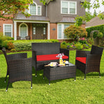 4 Pcs Rattan Patio Conversation Set Wicker Outdoor Furniture Set with Cushions & Coffee Table