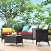 4 Pcs Rattan Patio Conversation Set Wicker Outdoor Furniture Set with Cushions & Coffee Table