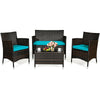 4 Pcs Rattan Patio Conversation Set Wicker Outdoor Furniture Set with Cushions & Coffee Table