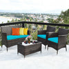 4 Pcs Rattan Patio Conversation Set Wicker Outdoor Furniture Set with Cushions & Coffee Table