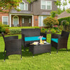 4 Pcs Rattan Patio Conversation Set Wicker Outdoor Furniture Set with Cushions & Coffee Table