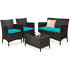 4 Pcs Rattan Patio Conversation Set Wicker Outdoor Furniture Set with Cushions & Coffee Table