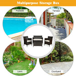 4PCS Patio Rattan Conversation Furniture Set with Cushions & Tempered Glass Coffee Table, Outdoor Rattan Sofa Set for Garden Lawn Poolside