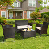 4 Pcs Rattan Patio Conversation Set Wicker Outdoor Furniture Set with Cushions & Coffee Table