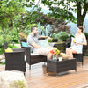 4 Pcs Rattan Patio Conversation Set Wicker Outdoor Furniture Set with Cushions & Coffee Table