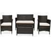 4 Pcs Rattan Patio Conversation Set Wicker Outdoor Furniture Set with Cushions & Coffee Table