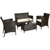 4 Pcs Rattan Patio Conversation Set Wicker Outdoor Furniture Set with Cushions & Coffee Table