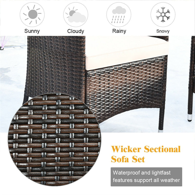 4 Pcs Rattan Patio Conversation Set Wicker Outdoor Furniture Set with Cushions & Coffee Table