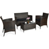 4 Pcs Rattan Patio Conversation Set Wicker Outdoor Furniture Set with Cushions & Coffee Table