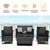 4PCS Patio Rattan Conversation Furniture Set with Cushions & Tempered Glass Coffee Table, Outdoor Rattan Sofa Set for Garden Lawn Poolside