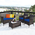 4 Pcs Rattan Patio Conversation Set Wicker Outdoor Furniture Set with Cushions & Coffee Table