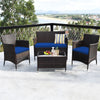 4 Pcs Rattan Patio Conversation Set Wicker Outdoor Furniture Set with Cushions & Coffee Table