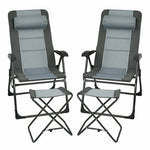 4 Pcs Folding Patio Chair Footstools Set Reclining Outdoor Chair with 7-Position Adjustable Backrest Headrest Mesh Bag